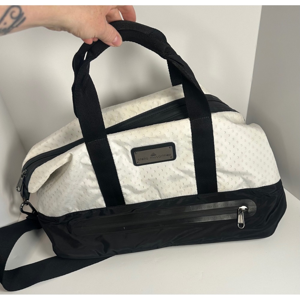 Adidas by Stella McCartney Women Black White Perforated Gym Duffel Bag Sport